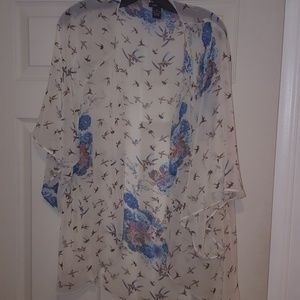 Sparrow and floral kimono